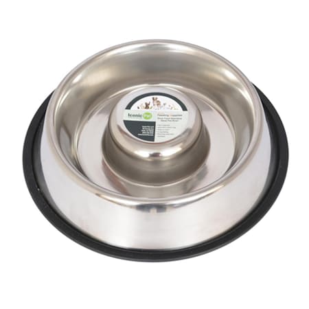 Iconic Pet 24 oz Slow Feed Stainless Steel Pet Bowl for Dog or Cat - Medium 92007